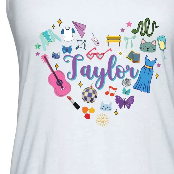 Taylor Personalized Name I Love Taylor Groovy 80S Ladies Essential Flowy Tank