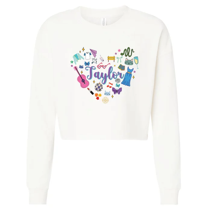 Taylor Personalized Name I Love Taylor Groovy 80S Cropped Pullover Crew