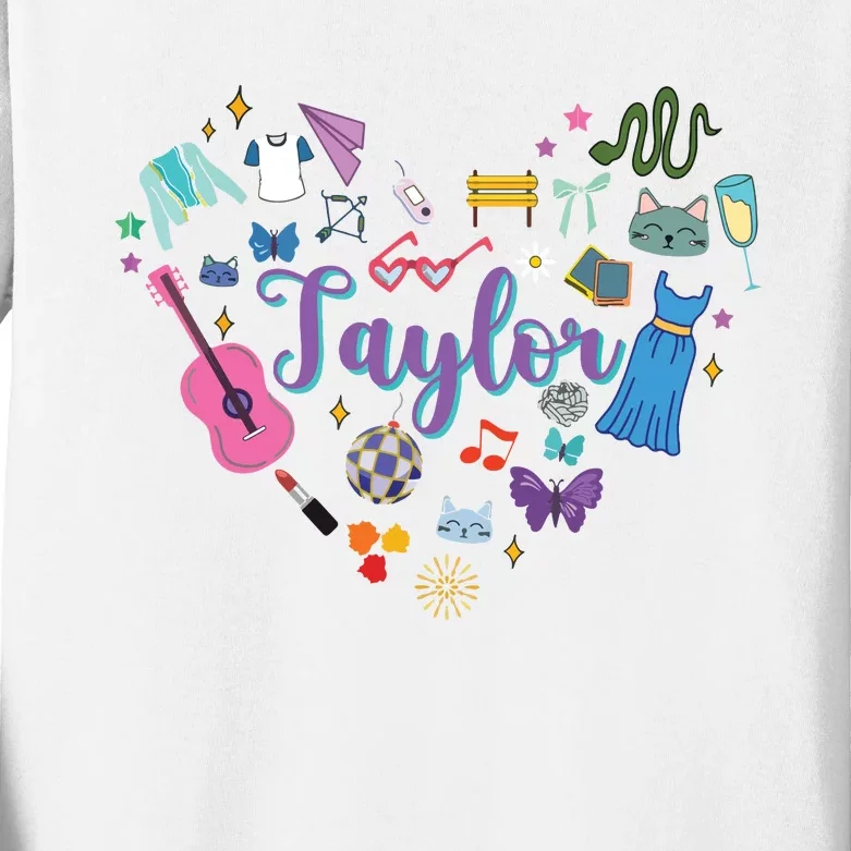 Taylor Personalized Name I Love Taylor Groovy 80S Kids Long Sleeve Shirt