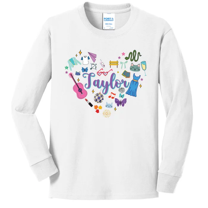 Taylor Personalized Name I Love Taylor Groovy 80S Kids Long Sleeve Shirt