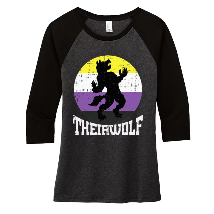 Theirwolf Pride Non Binary Enby Nb Flag Lgbtq Women's Tri-Blend 3/4-Sleeve Raglan Shirt