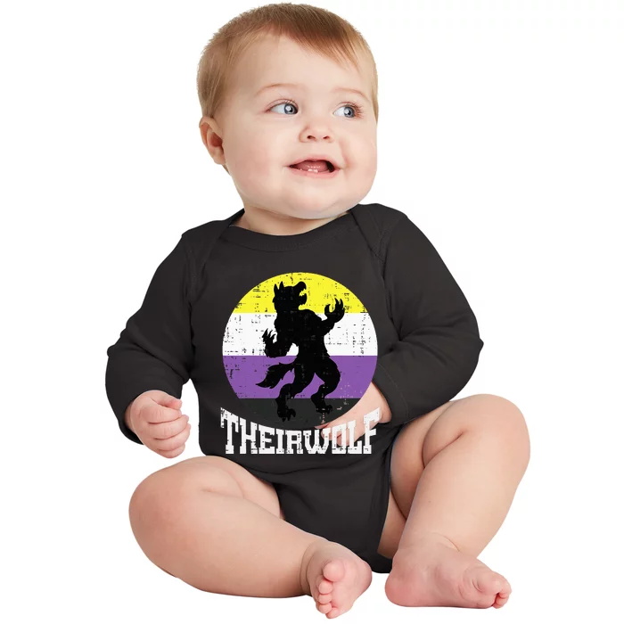 Theirwolf Pride Non Binary Enby Nb Flag Lgbtq Baby Long Sleeve Bodysuit