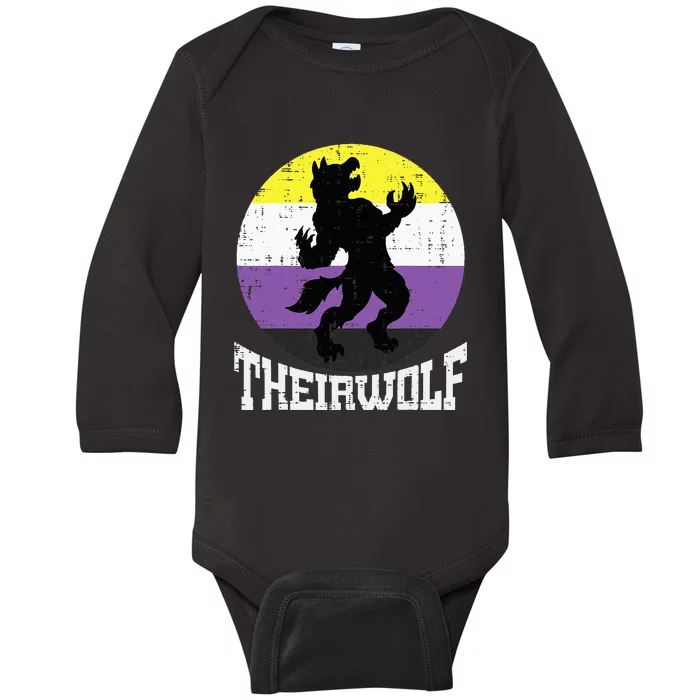 Theirwolf Pride Non Binary Enby Nb Flag Lgbtq Baby Long Sleeve Bodysuit