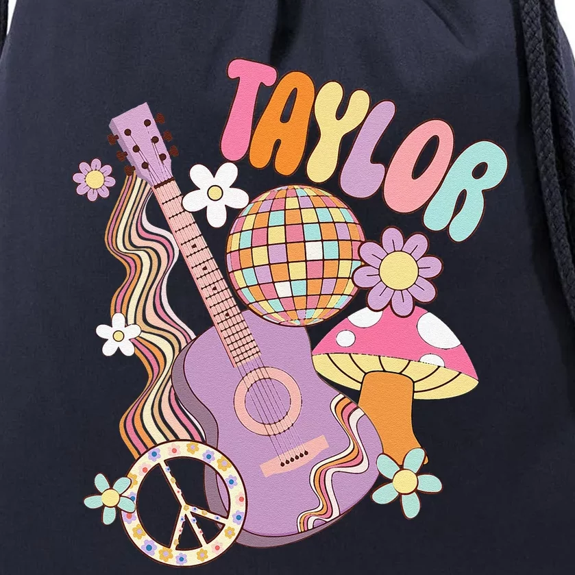 Taylor Personalized Name I Love Taylor Groovy 80S Drawstring Bag