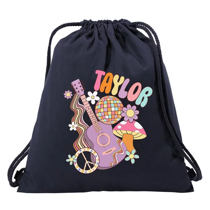 Taylor Personalized Name I Love Taylor Groovy 80S Drawstring Bag