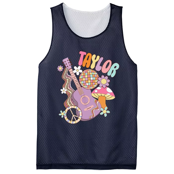 Taylor Personalized Name I Love Taylor Groovy 80S Mesh Reversible Basketball Jersey Tank