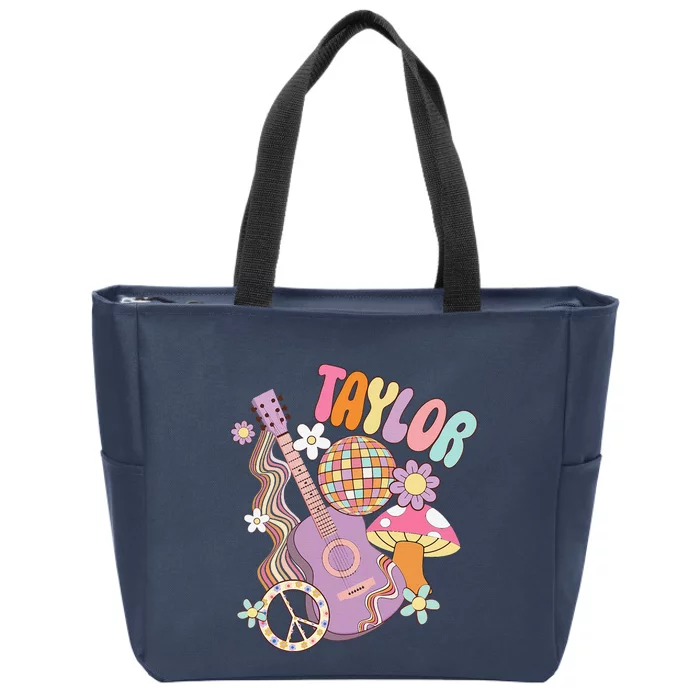 Taylor Personalized Name I Love Taylor Groovy 80S Zip Tote Bag