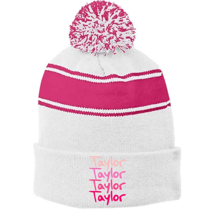 Taylor Personalized Name Boy Girl Stripe Pom Pom Beanie