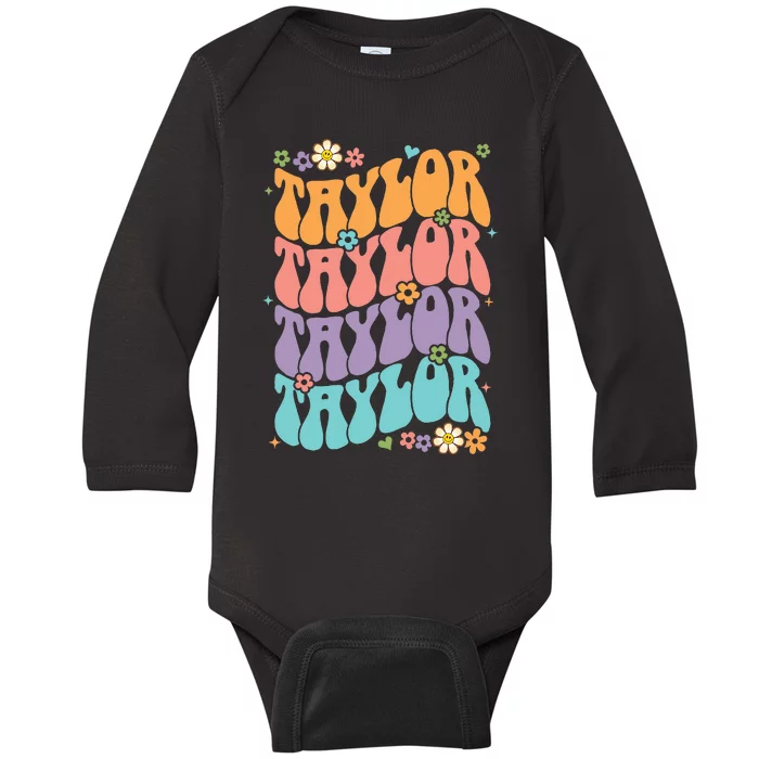 T.aylor Personal Name First Name Funny T.aylor Baby Long Sleeve Bodysuit