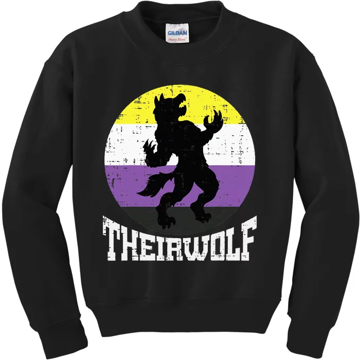 Theirwolf Pride Non Binary Enby Nb Flag Lgbtq Kids Sweatshirt