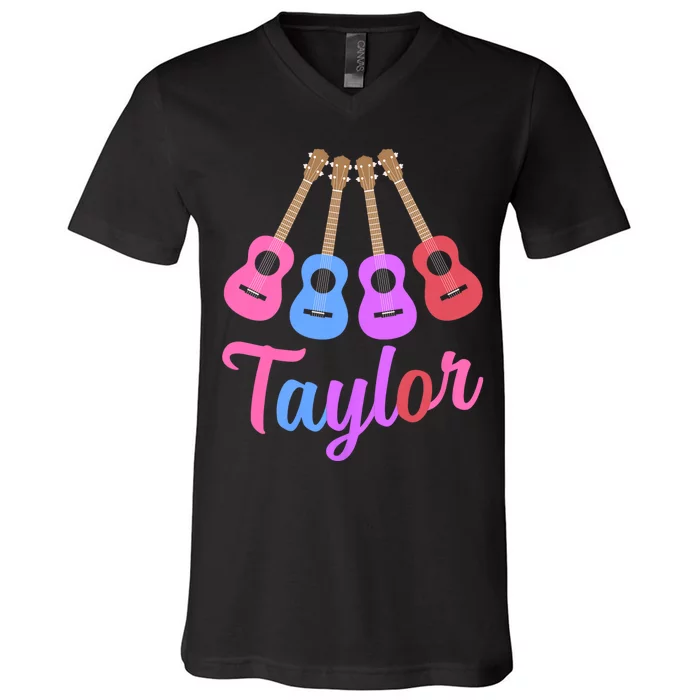 Taylor Personalized Name I Love Taylor Girl Groovy 70S V-Neck T-Shirt