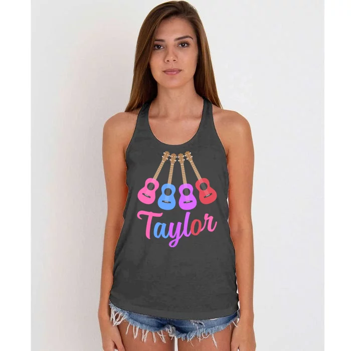 Taylor Personalized Name I Love Taylor Girl Groovy 70S Women's Knotted Racerback Tank