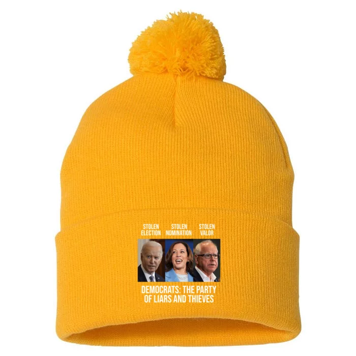 The Party Of Liars And Thieves Anti Biden Harris Walz Pom Pom 12in Knit Beanie