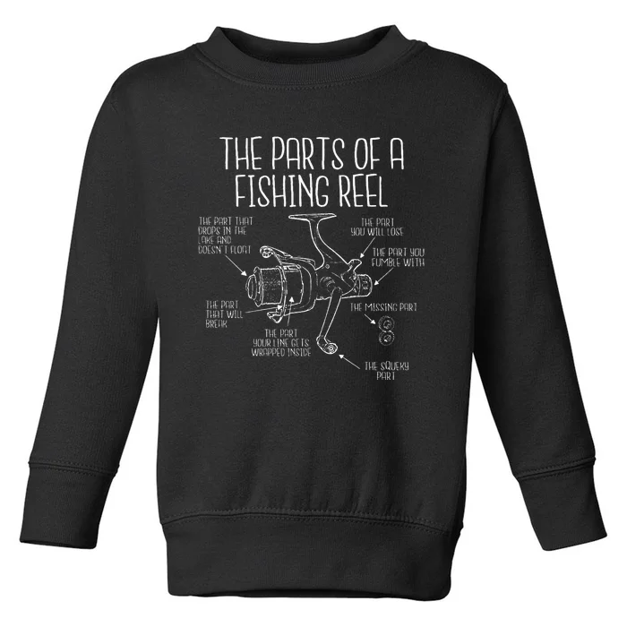 The Parts Of A Fishing Reel Funny Fishing Fisherman Humor Toddler Sweatshirt