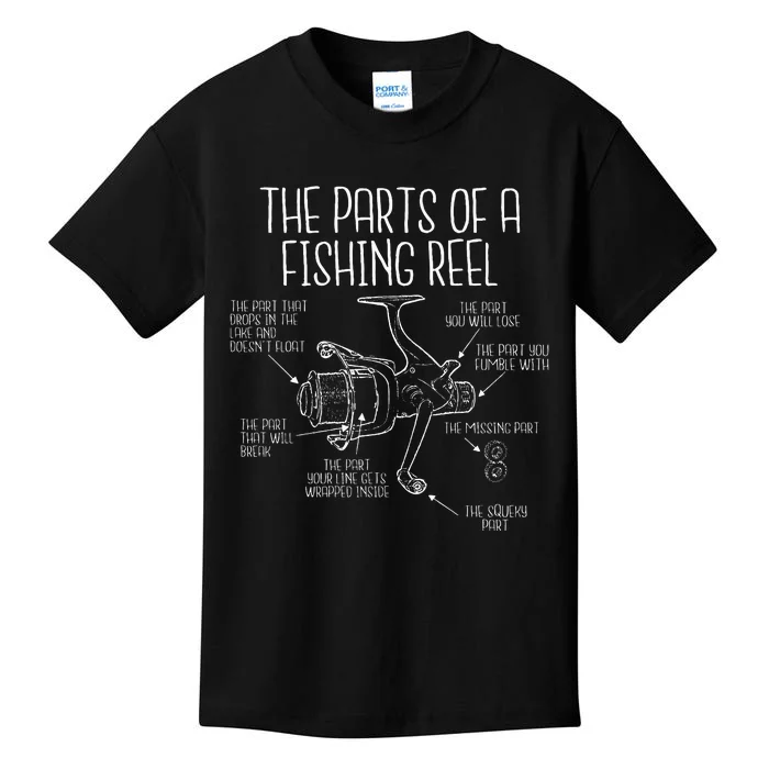 The Parts Of A Fishing Reel Funny Fishing Fisherman Humor Kids T-Shirt