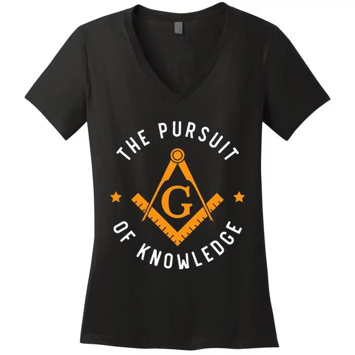 The Pursuit Of Knowledge Mason Fraternal Smib Freemason Women's V-Neck T-Shirt