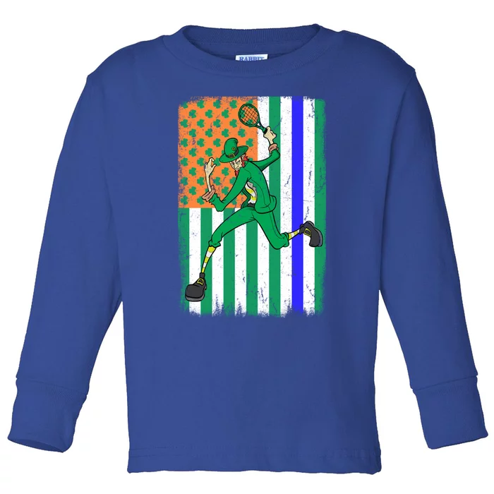 Tennis Police Officer Cop Irish Usa Flag St Patrick's Day Gift Toddler Long Sleeve Shirt