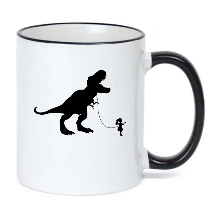 TREX PET ON A LEASH GIRL Black Color Changing Mug