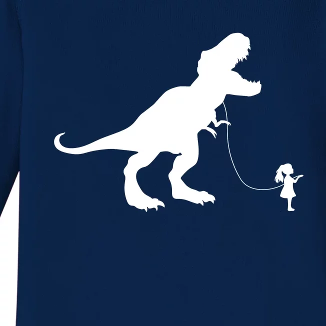 TREX PET ON A LEASH GIRL Baby Long Sleeve Bodysuit