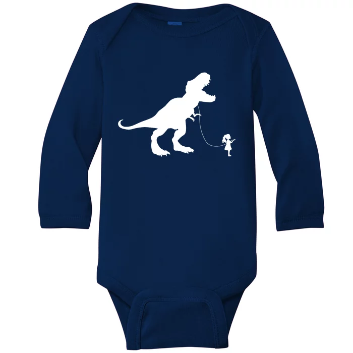 TREX PET ON A LEASH GIRL Baby Long Sleeve Bodysuit