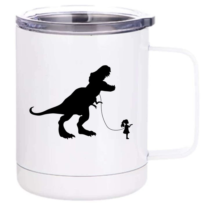 TREX PET ON A LEASH GIRL Front & Back 12oz Stainless Steel Tumbler Cup