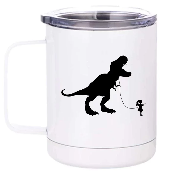 TREX PET ON A LEASH GIRL Front & Back 12oz Stainless Steel Tumbler Cup