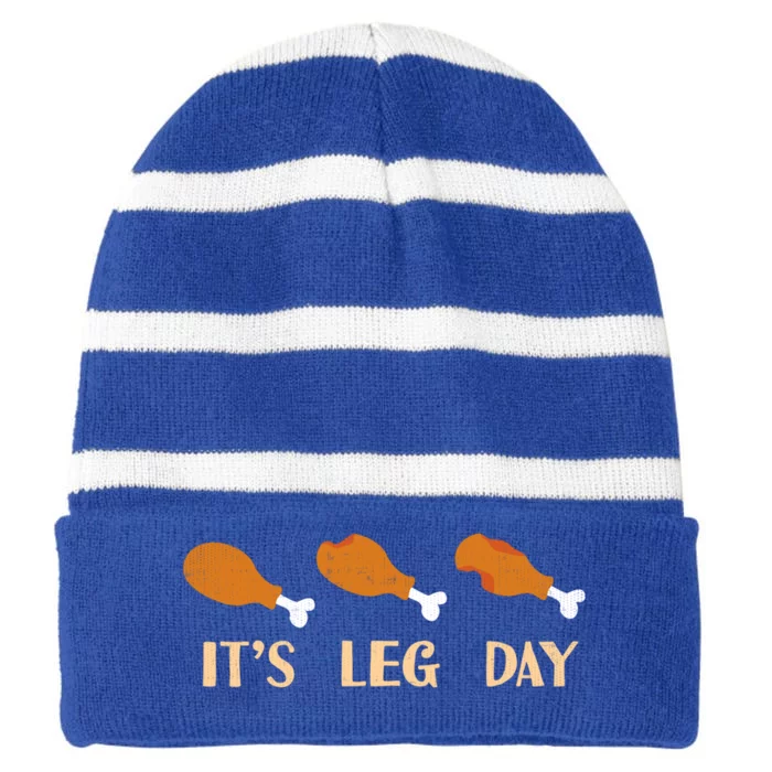 Thanksgiving Party Outfit Funny Its Leg Day Gift Striped Beanie with Solid Band