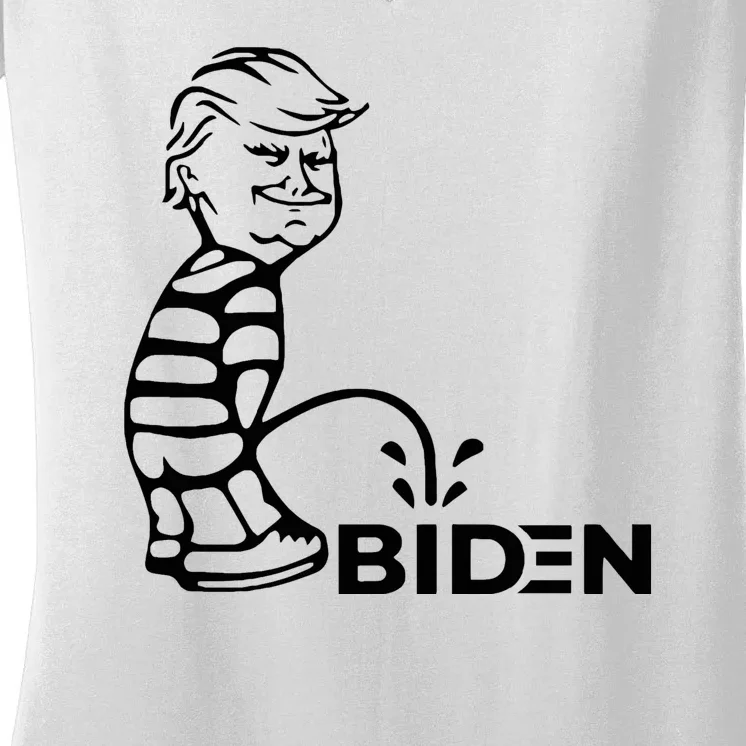 Trump Peeing On Biden Hilarious Funny Political Women's V-Neck T-Shirt