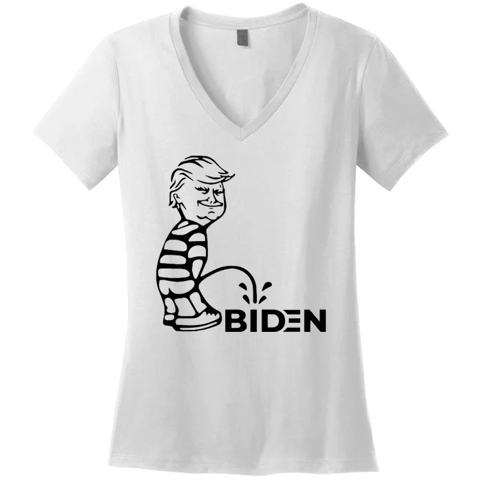 Trump Peeing On Biden Hilarious Funny Political Women's V-Neck T-Shirt