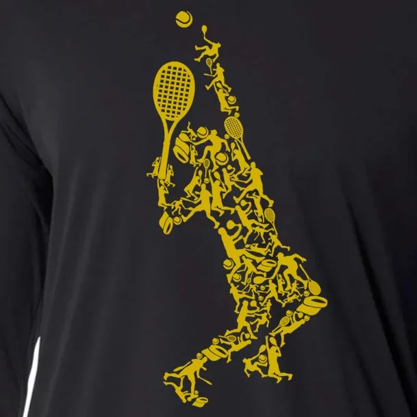 Tennis Player Positions Balls Racket In Drawing Cooling Performance Long Sleeve Crew