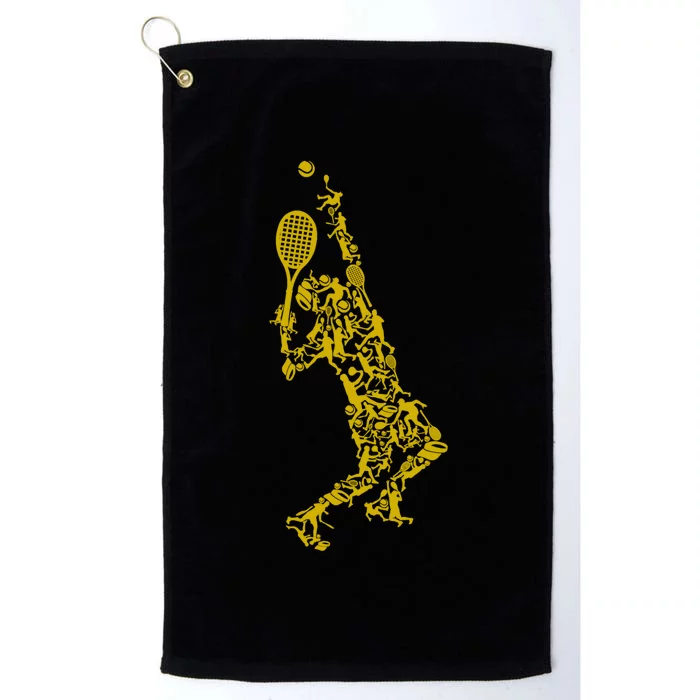 Tennis Player Positions Balls Racket In Drawing Platinum Collection Golf Towel