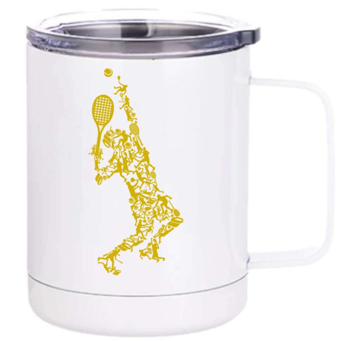 Tennis Player Positions Balls Racket In Drawing Front & Back 12oz Stainless Steel Tumbler Cup