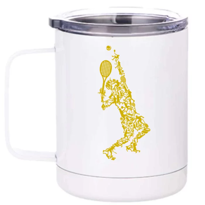 Tennis Player Positions Balls Racket In Drawing Front & Back 12oz Stainless Steel Tumbler Cup