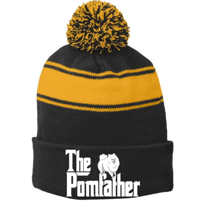 The Pomfather Pom Father Funny Dog Dad Pomeranian Lover Stripe Pom Pom Beanie