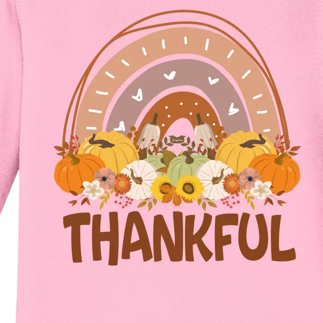 Thankful Pumpkin Patch Cute Rainbow Holiday Baby Long Sleeve Bodysuit