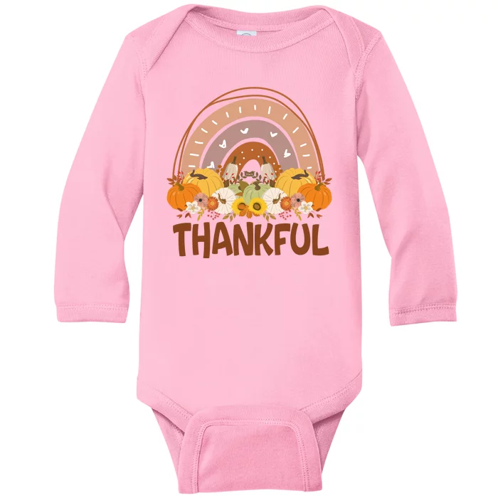 Thankful Pumpkin Patch Cute Rainbow Holiday Baby Long Sleeve Bodysuit