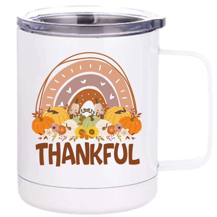 Thankful Pumpkin Patch Cute Rainbow Holiday Front & Back 12oz Stainless Steel Tumbler Cup