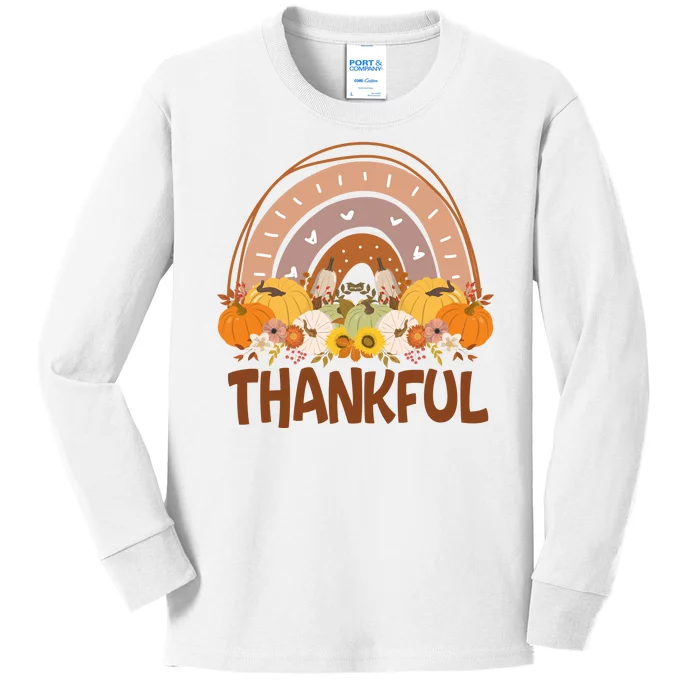 Thankful Pumpkin Patch Cute Rainbow Holiday Kids Long Sleeve Shirt