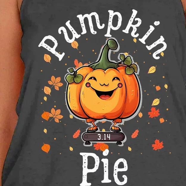 Thanksgiving Pumpkin Pi Funny Autumn Math Teacher Fall Women's Knotted Racerback Tank