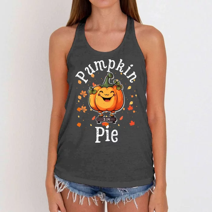 Thanksgiving Pumpkin Pi Funny Autumn Math Teacher Fall Women's Knotted Racerback Tank