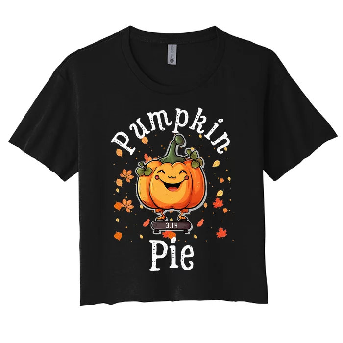 Thanksgiving Pumpkin Pi Funny Autumn Math Teacher Fall Women's Crop Top Tee