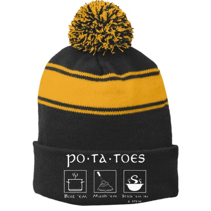 Taters Potatoes Potato Tater Stripe Pom Pom Beanie