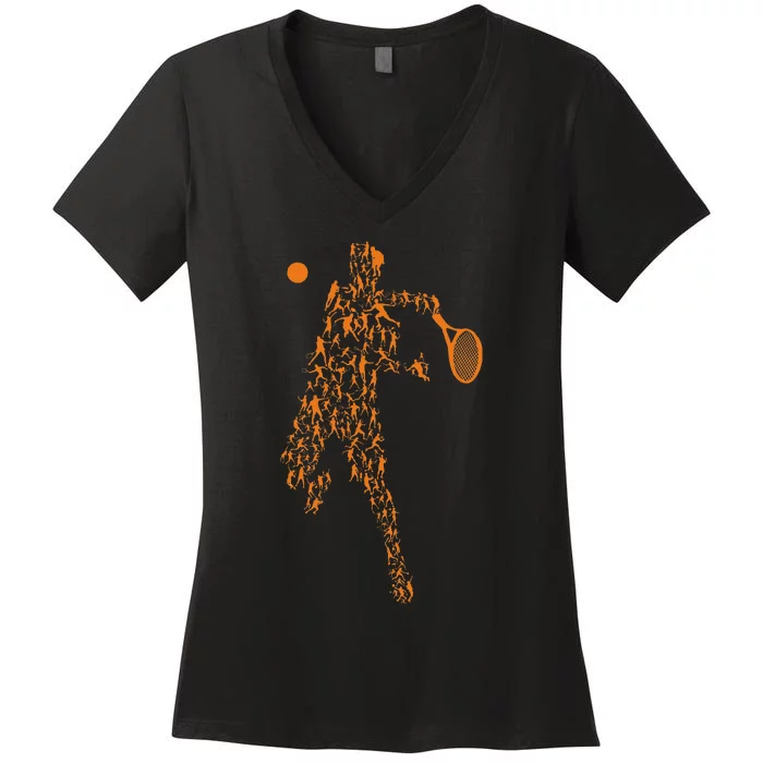 Tennis Positions Player Balls Funny Racket Game Women's V-Neck T-Shirt