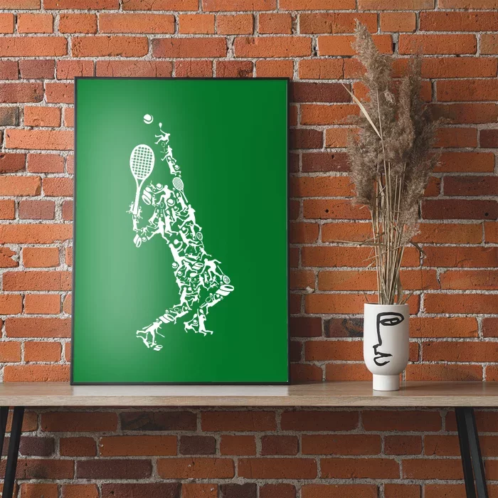 Tennis Player Positions Balls Racket In Drawing Poster