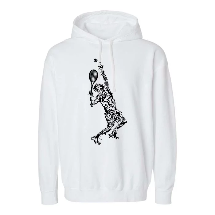 Tennis Player Positions Balls Racket In Drawing Garment-Dyed Fleece Hoodie