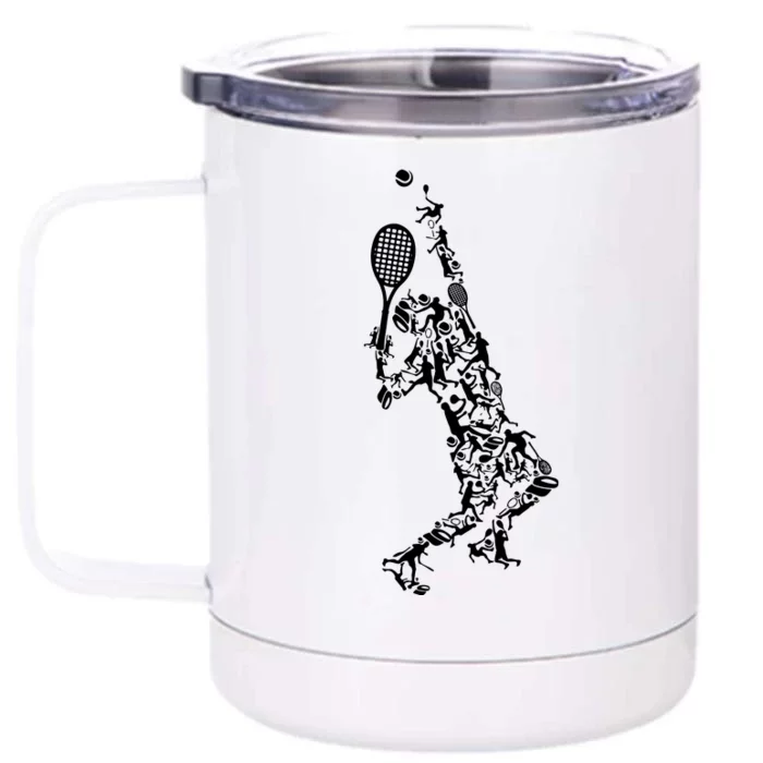 Tennis Player Positions Balls Racket In Drawing Front & Back 12oz Stainless Steel Tumbler Cup