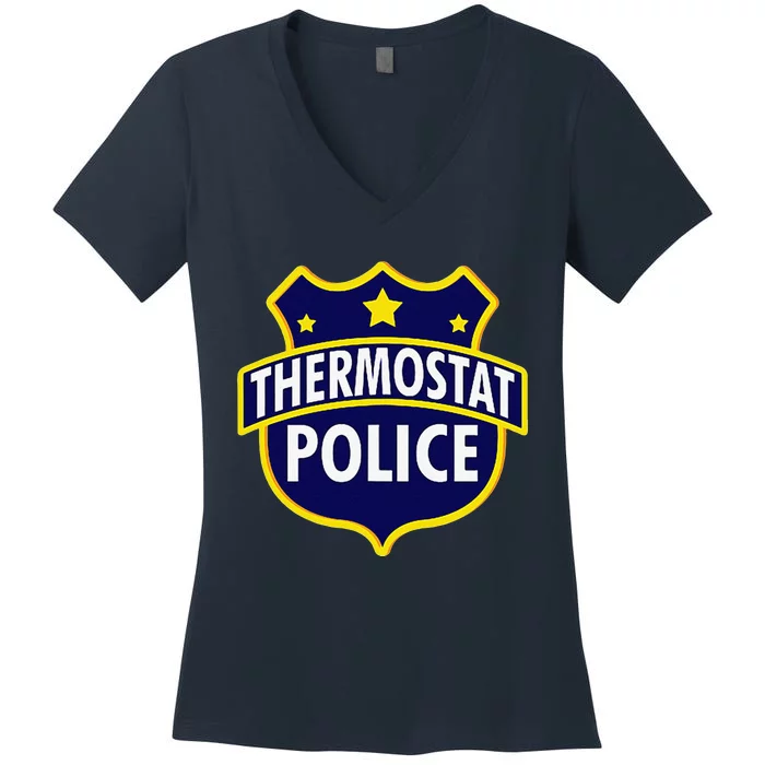 Thermostat Police Pocket Funny Dads Birthday Fathers Day Women's V-Neck T-Shirt