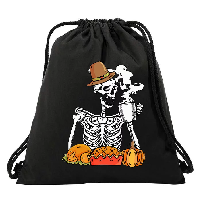 Thanksgiving Pumpkin Pie Turkey Skeleton's Coffee Break Drawstring Bag