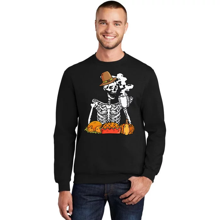 Thanksgiving Pumpkin Pie Turkey Skeleton's Coffee Break Tall Sweatshirt