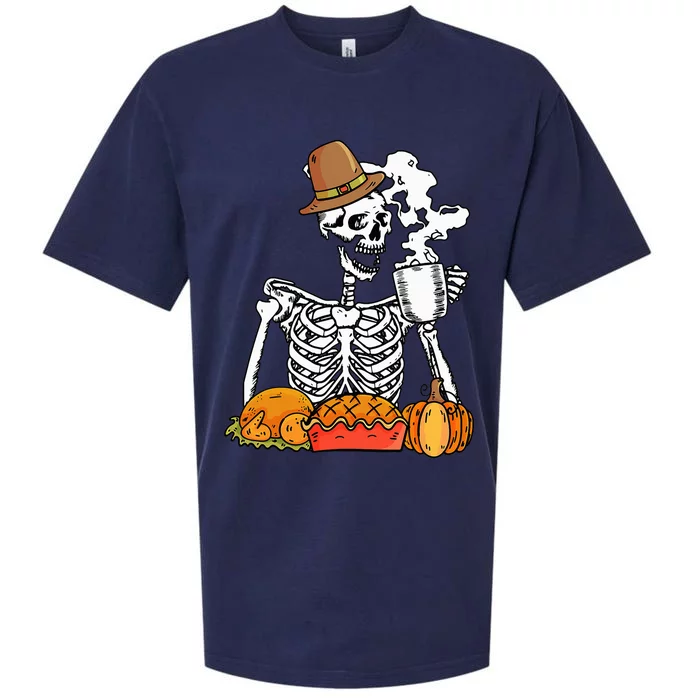 Thanksgiving Pumpkin Pie Turkey Skeleton's Coffee Break Sueded Cloud Jersey T-Shirt